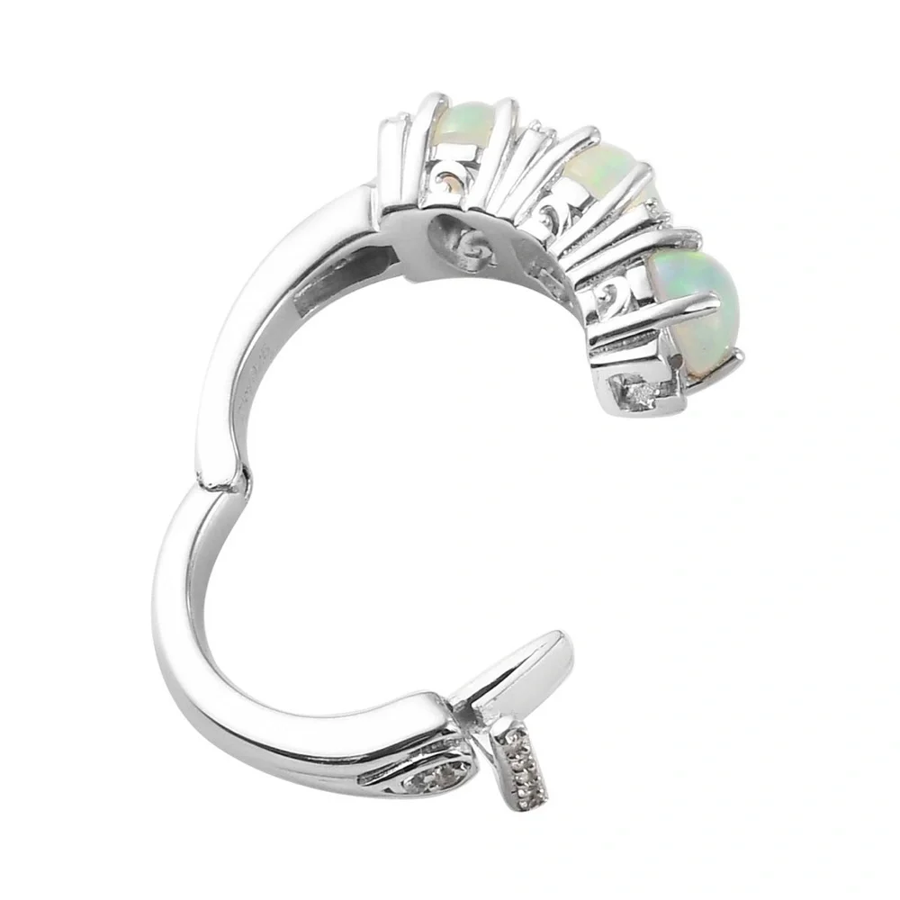 Ethiopian Welo Opal and Zircon Three Stone Ring